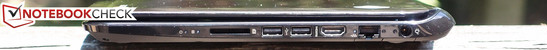 Right: SD/MMC, USB 2.0 (x2), HDMI, 10/100 Ethernet, Charging port