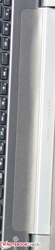 The speakers are above the keyboard.