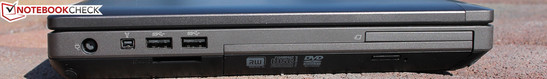 Left side: 2x USB 3.0, FireWire, AC, ExpressCard54, DVD burner