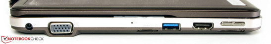 Right side: Power, VGA, card reader, USB 3.0, HDMI, volume rocker, SIM card tray