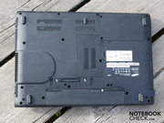 The underside of the laptop has several access panels.