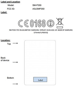 Samsung SM-P350 FCC listing shows back label positioning