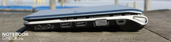 Right: Audio, 2 USB 2.0s, VGA, Kensington lock
