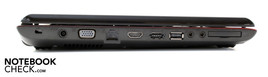 Left: DC-in, VGA, USB, HDMI, eSATA, audio, ExpressCard