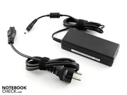 The 90 watt adapter is quite compact and not particularly heavy with 365 grams.
