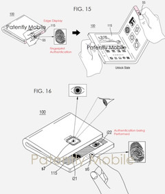 Samsung patent showing advanced foldable smartphone with multiple biometric ID forms