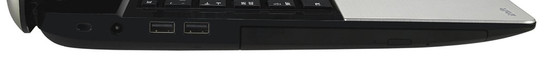 Left side: slot for a Kensington lock, power connection, 2x USB 2.0, Blu-ray burner (image: Toshiba)