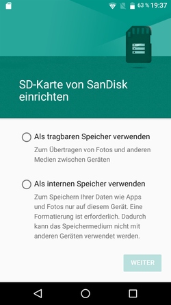 Settings for the SD card