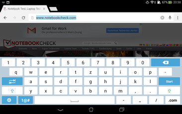 The on-screen keyboard of the Asus Fonepad 8 in landscape...