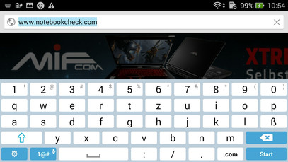 The on-screen keyboard of the Asus Zenfone 5 in landscape mode...