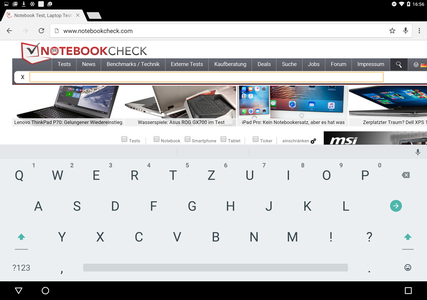 The virtual keyboard in landscape mode ...