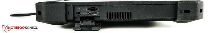 Left: Combo audio, micro-SD reader, HDMI out, Kensington Lock