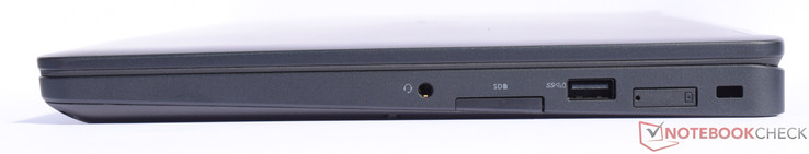 Right: audio, card reader, USB 3.0, SIM-card slot (optional), Kensington lock slot