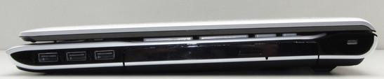 Right: 3x USB 2.0, DVD burner, socket for a Kensington Lock