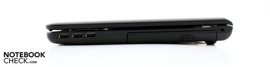 Right: 3 x USB 2.0, DVD burner, Kensington Lock Slot