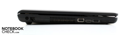 Left: AC, Ethernet, VGA, HDMI, eSATA/USB combo port, ExpressCard34
