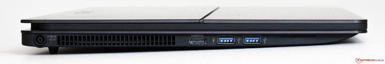 Left: Power, main vent, HDMI, 2x USB 3.0