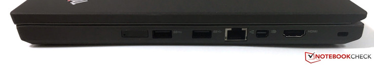 right: SIM-slot, 2x USB 3.0, Gigabit-Ethernet, Mini-DisplayPort, HDMI, Kensington Lock