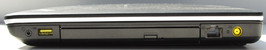 Right side: Audio combo, 1x USB 2.0, Gigabit-Ethernet, power plug and the DVD-Burner.