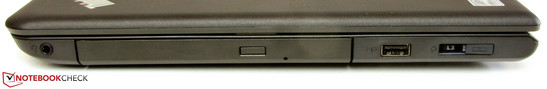 Right side: combined audio, DVD burner, USB 2.0, AC power, docking port (OneLink)