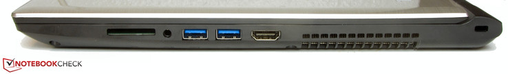 right: card reader, audio combo, 2x USB 3.0, HDMI, Kensington lock slot
