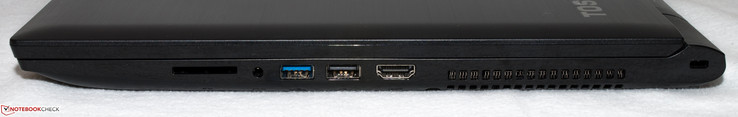 Left side: SD card reader, headphone/microphone jack, USB 3.0, USB 2.0, HDMI, Kensington lock slot