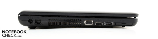 Left: AC, Ethernet, VGA, HDMI, eSATA/USB combination, ExpressCard34
