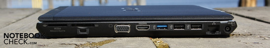 Right: Memory stick (Duo/Pro-HG) slot & SD card slot, VGA, HDMI, USB 3.0, two USB 2.0s, Ethernet, DC-in