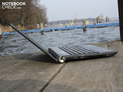 Sony also kept the typical design features on this Vaio, like the cylindrical-look ...