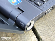 The power outlet is found in the left "cylinder".
