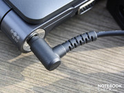 The angled power plug leads to a ...