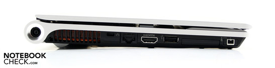 Left: AC, Kensington, RJ45, HDMI, USB 2.0, ExpressCard34, FireWire S400