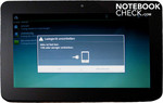 The device displays a message when the battery is almost drained