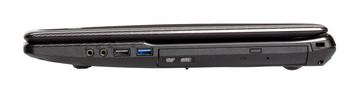 Right side: individual microphone and headphone jacks, USB 2.0, USB 3.0, DVD burner, Kensington