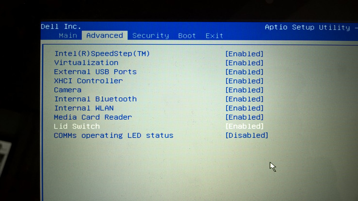 BIOS options on the Dell Venue 10 Pro