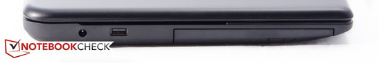 Left side: power jack, USB 2.0, DVD-RW drive