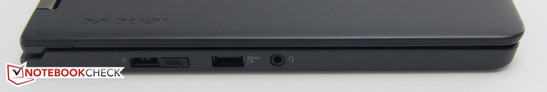 Left side: power jack, dock connector, USB 3.0, audio combo-jack
