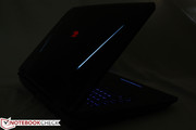 The touchpad, keyboard, and speakers are also lit blue during use