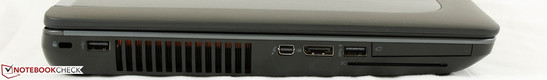 Left: Kensington Lock, 1x USB 2.0, Thunderbolt, DisplayPort, 1x USB 3.0, 54 mm ExpressCard, Smart card