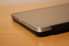 Aluminum kickstand closes flush on the tablet rear