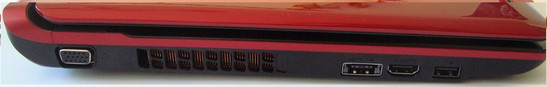 Left: VGA-out, vent, eSATA/USB combo port, HDMI, USB