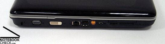 Left Side: Kensington Lock, VGA, DVI-D, LAN, 2x USB, S-Video, Firewire, Cardreader, ExpressCard Left Side: Kensington Lock, VGA, DVI-D, LAN, 2x USB, S-Video, Firewire, Cardreader, ExpressCard