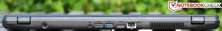 Rear: Power socket, combo audio, USB 2.0, USB 3.0, HDMI, Gigabit Ethernet