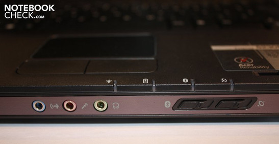 Front: Line-in, microphone, headphones, Bluetooth-switch, WLAN switch