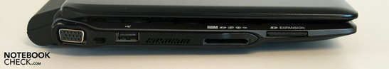 Left: VGA, Kensington Lock, USB, cardreader, SD Card