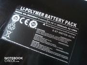 The lithium polymer battery has 42.18 Wh