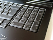 Due to the larger size of the laptop, the m17x includes a separate number block located to the right of the keyboard.