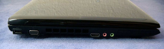 Left Side: USB 2.0, VGA - Out, Fan, HDMI, Audio, ExpressCard