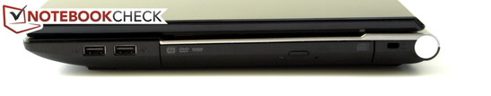 Right side: 2x USB 2.0, optical drive, Kensington Security Slot