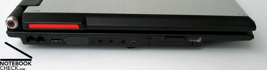 Left side: LAN, Modem, USB, Audio ports, Firewire, ExpressCard, Cardreader